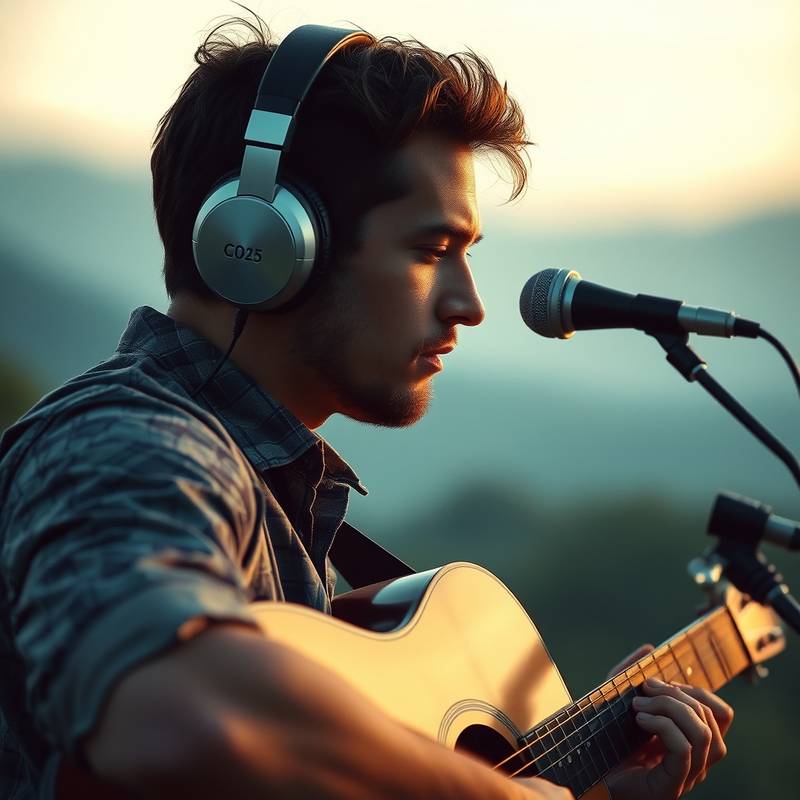 Billede af en musiker der finder inspiration i naturen med hovedtelefoner på