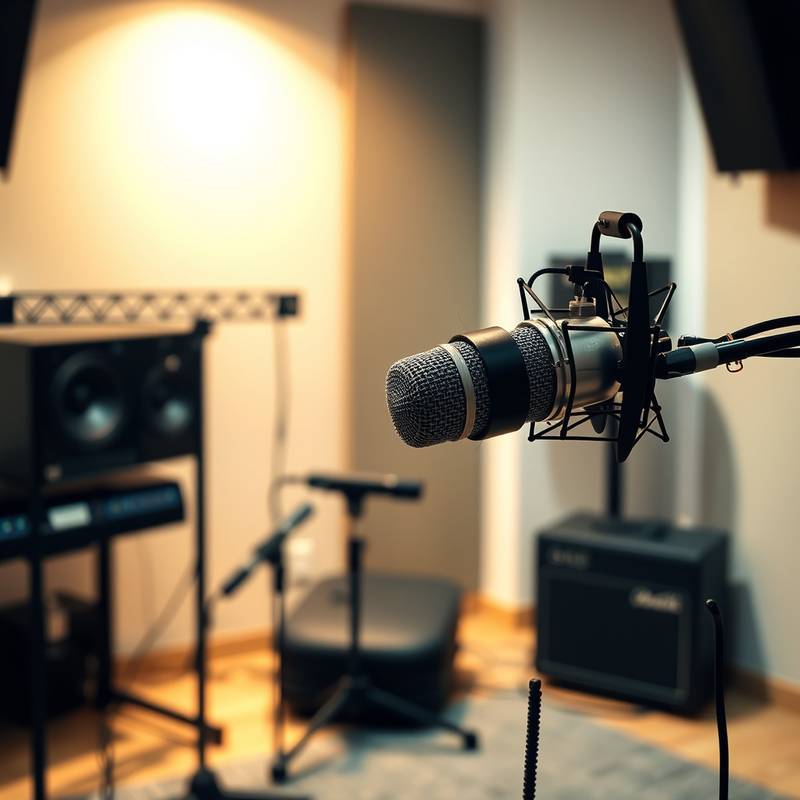 Professionelt musikstudie med mikrofon og udstyr